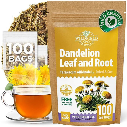 100 Bags Dandelion Leaf Root Tea Dandelion Tea Herbal (Taraxacum) - 100 Count 1.5g Bags Herbhojas Y Raíz De Diente De León