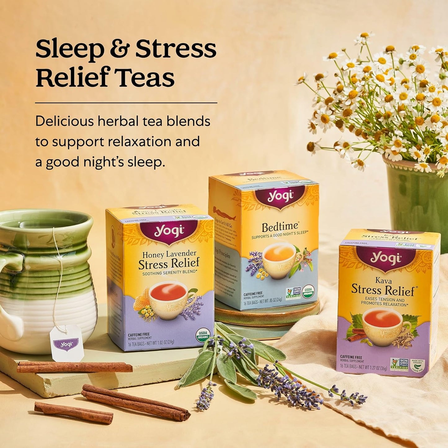 Yogi Tea & Relaxation Variety Sampler - 16 Bags per Pack (5 Packs) - Organic Relaxing Tea Sampler Set - Ca