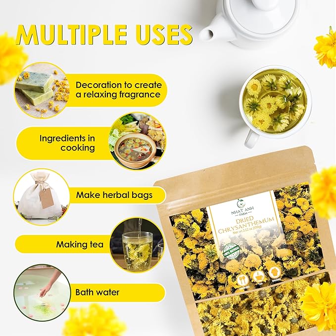 Nhat Anh Farm - Premium Dried Chrysanthemum - 3,5oz(100g) Dried Chrysanthemum Flowers - 100% Natural & Pure - Sugar/Caffeine/Gluten Free