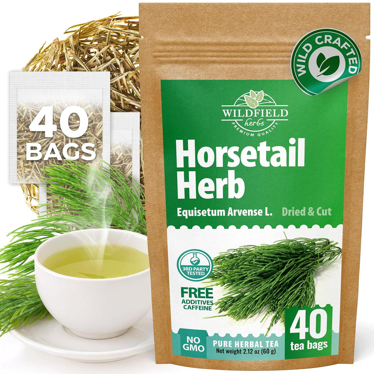 40 Bags Dried Horsetail Herb Tea Shavegrass Cola De Caballo Hierba (Equisetum Arvense) - 40 Count 1.5 g Tea Bags Horsetail