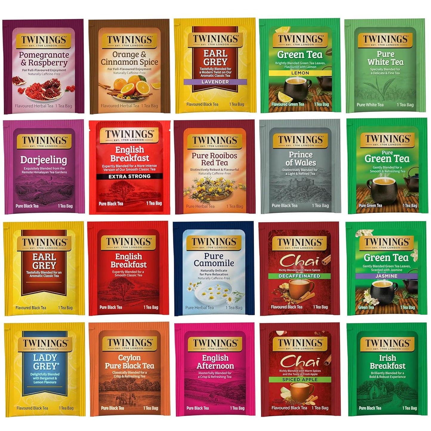 Twinings Tea Bag Sampler, Assortment Variety Pack (20 Count), 20 Unique Flavours for Tea Lovers: Women, Men, Couples, Family, Friends, Coworkers