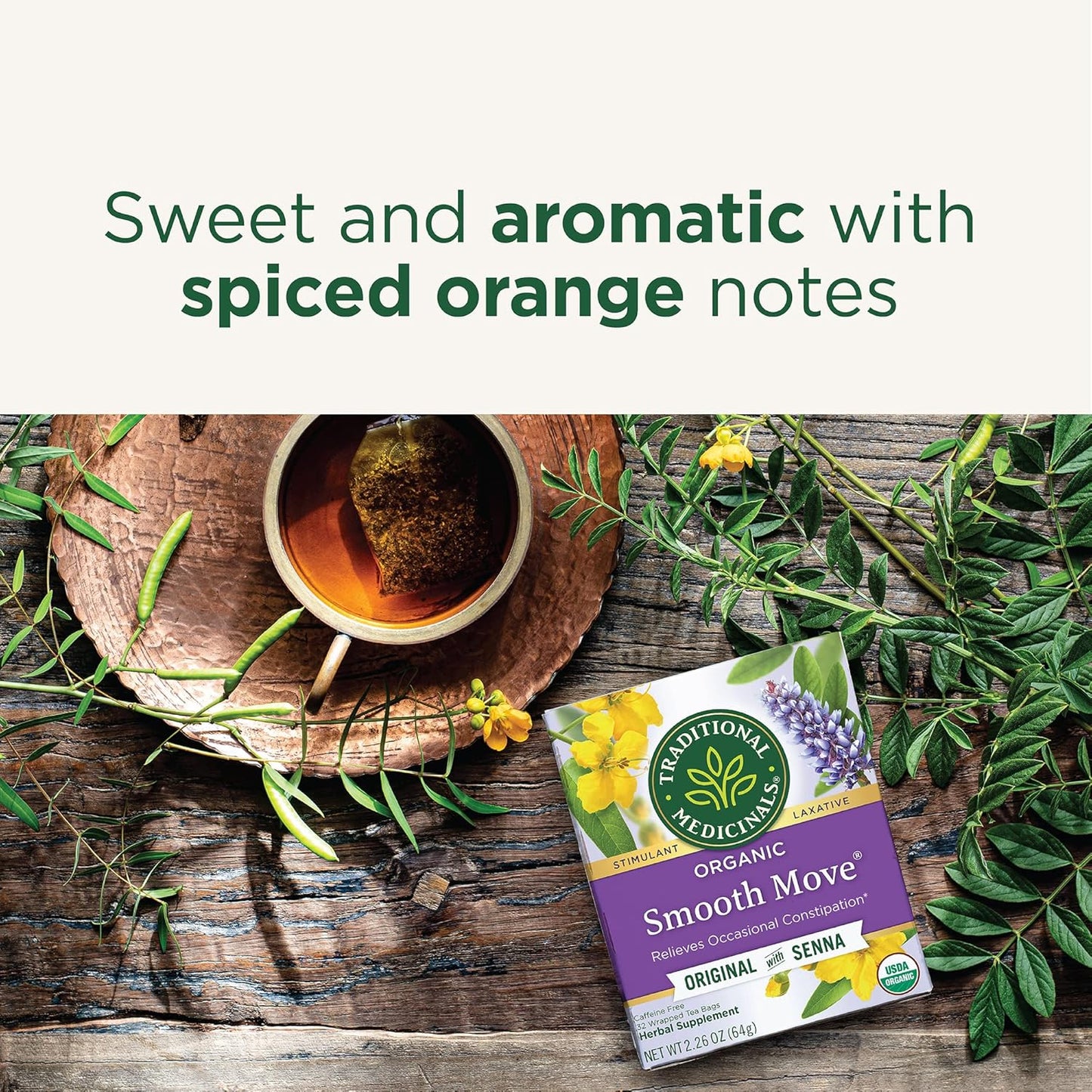 Traditional Medicinals Organic, Smooth Move Tea, Original with Senna - Helps Relieve Constipation Overnight - Kosher, Non-GMO, Caffeine-Free - 32 Tea Bags