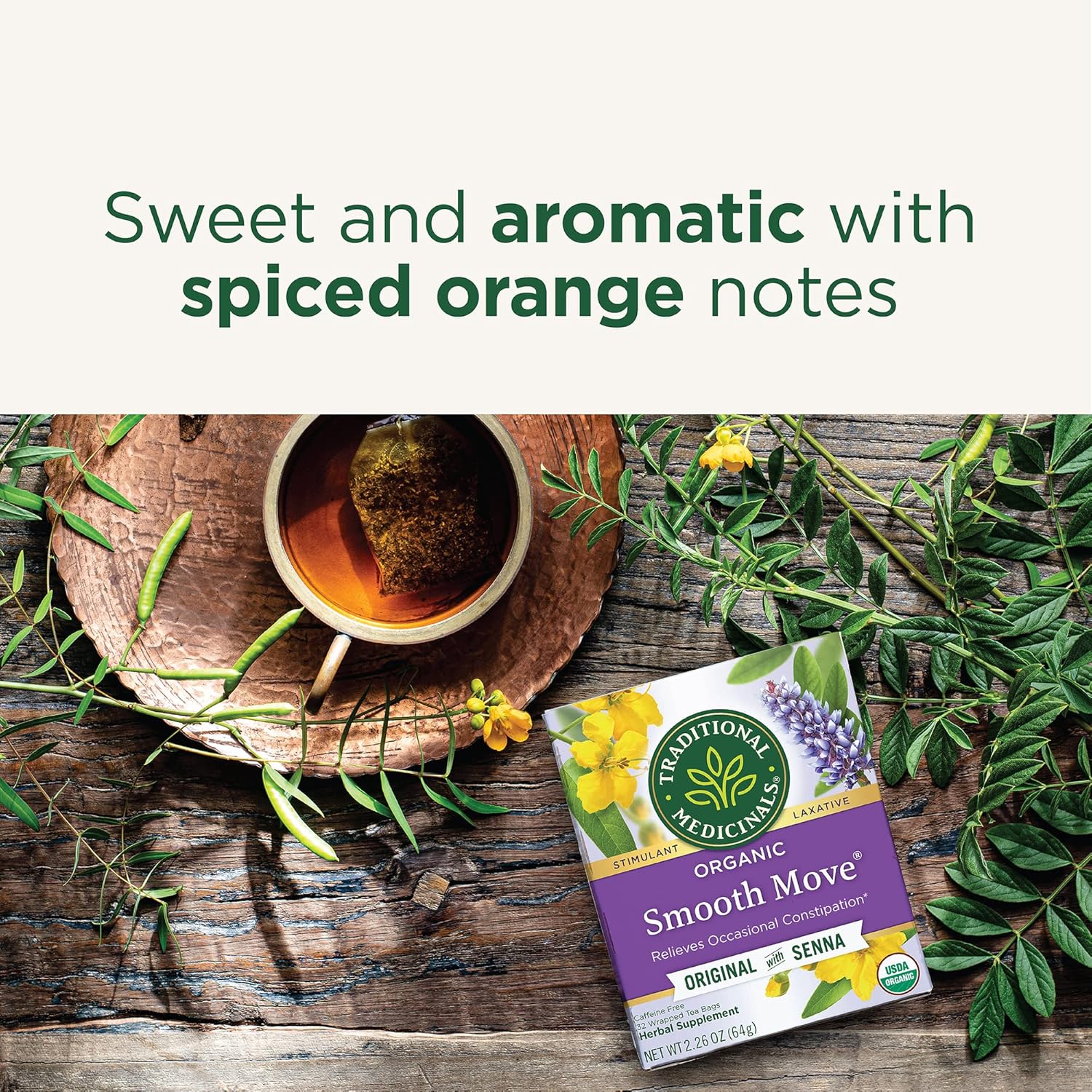 Traditional Medicinals Organic, Smooth Move Tea, Original with Senna - Helps Relieve Constipation Overnight - Kosher, Non-GMO, Caffeine-Free - 32 Tea Bags
