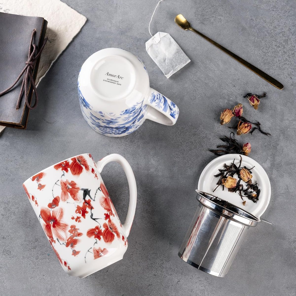 AmorArc Tea Cup With Infuser and Lid, 18oz Loose Leaf Tea Mug With Steeper