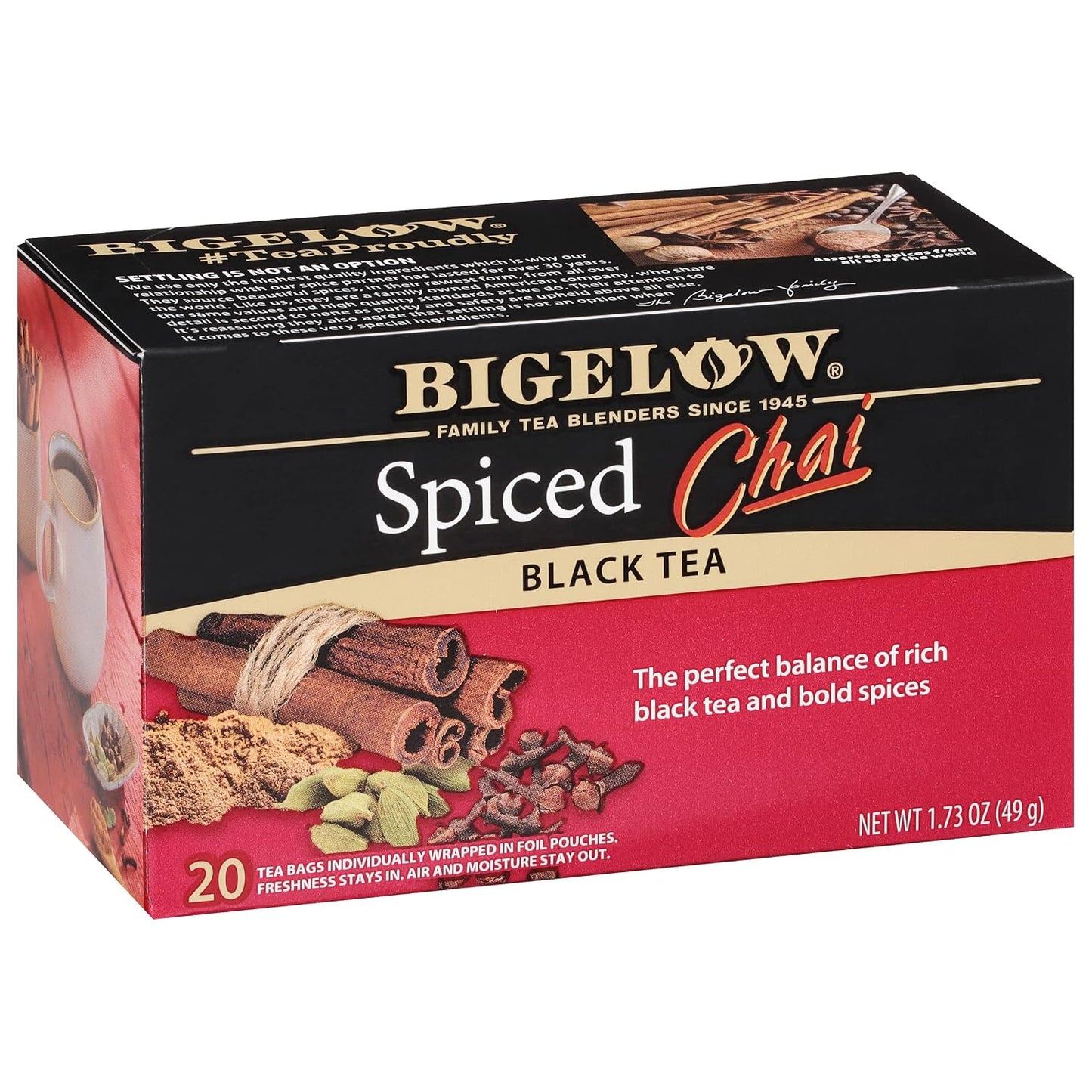 Bigelow Tea Spiced Chai Black Tea, 20 Count (Pack of 6) | Caffeinated Tea, 120 Total Tea Bags