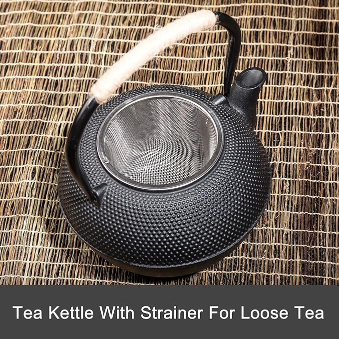 40.6oz Cast Iron Teapot, Japanese Tetsubin Tea Kettle for Stovetop Safe, Black Cast Iron Tea Kettle with Infuser for Loose Leaf