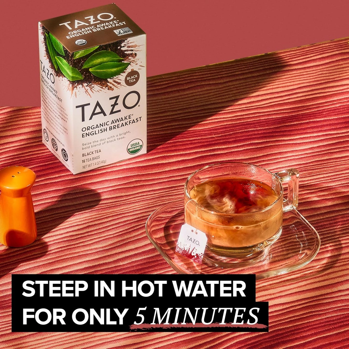 TAZO Organic Awake English Breakfast Black Tea Bags 36 Count - High Caffeine Morning Tea with Bold Malty Flavor, Non-GMO Certified Organic Black Tea Bags for Energy