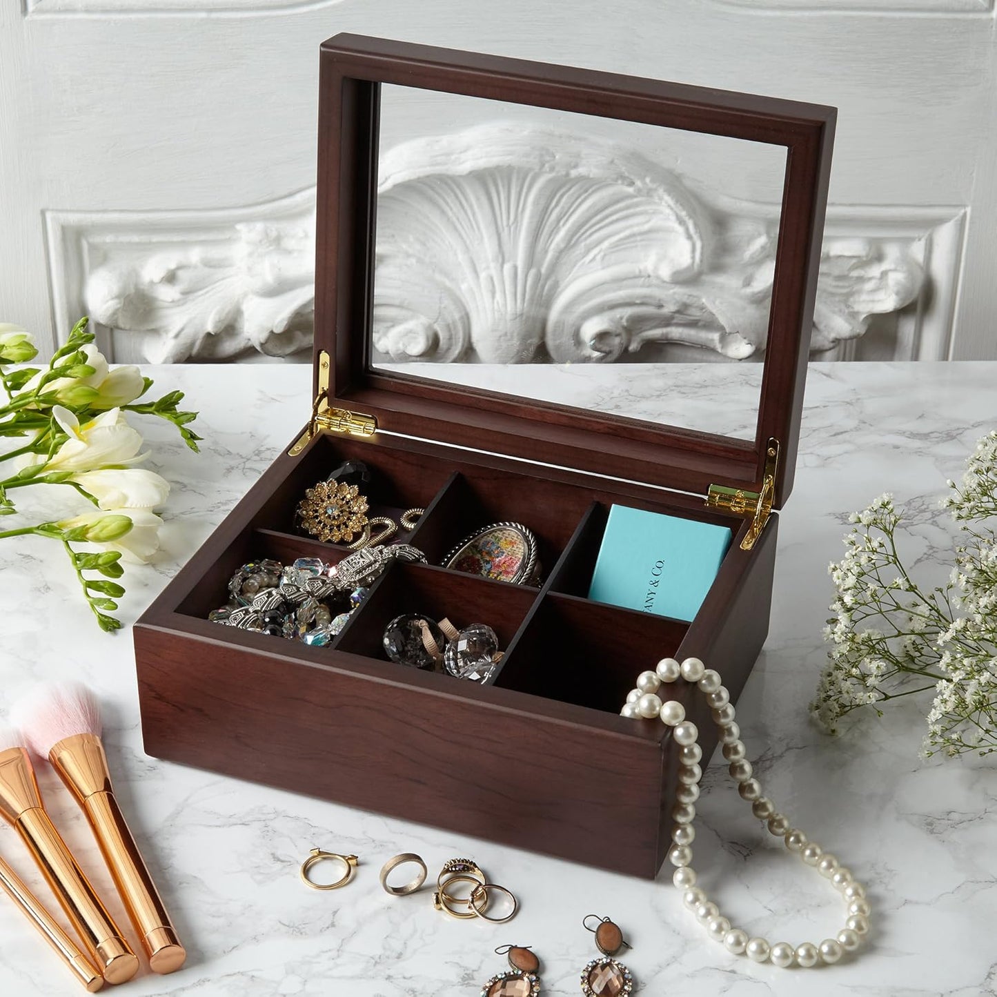 Apace Living Tea Boxes (Dark Walnut) - 8 Compartments Tea Box + 6 Compartments Tea Box
