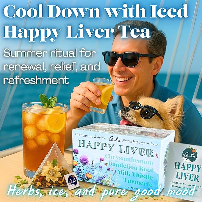 2 Pack of Dr. Lu’s Happy Liver Tea | Traditional Herbal Tea Blend | 100% Natural | Corn Fiber Pyramid Bags | Made in USA