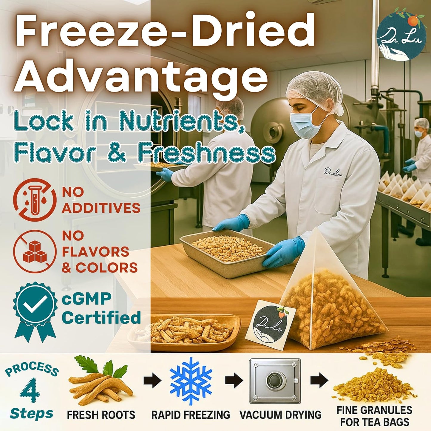 Dr. Lu’s Organic Ashwagandha Tea | Wild-Harvested in India’s Ayurvedic Regions | 100% Natural Calm &amp; Stress Support | 30 x 3g Full Strength Corn Fiber Pyramid Bags (No Plastic, No Nylon)