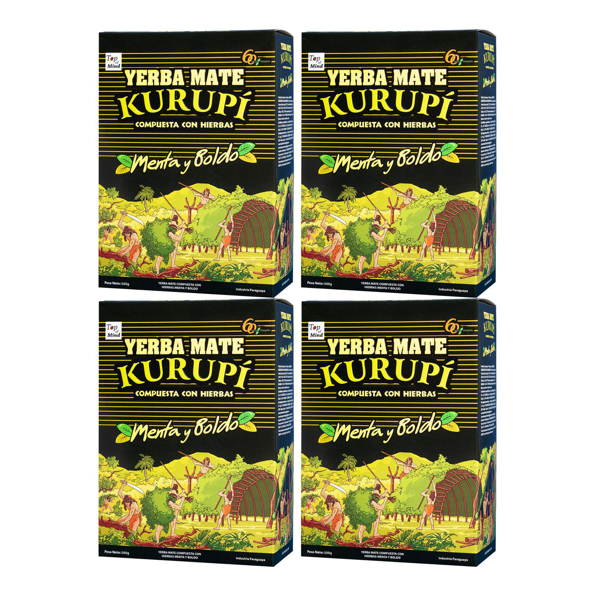 YERBA MATE KURUPI Kurupi Yerba Mate Menta Boldo 500g (17.6 oz) 4 Pack – Refreshing Mint & Boldo Herbal Blend, Traditional