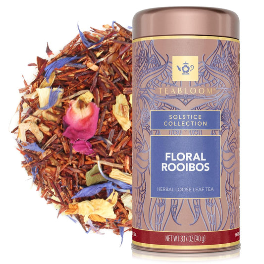 Teabloom Herbal Tea, Floral Rooibos Loose Leaf Tea, Rooibos Blend with Floral Flavors and Scent, Kosher Certified, 3.17 oz/90 g Canister Makes 35-50 Cups