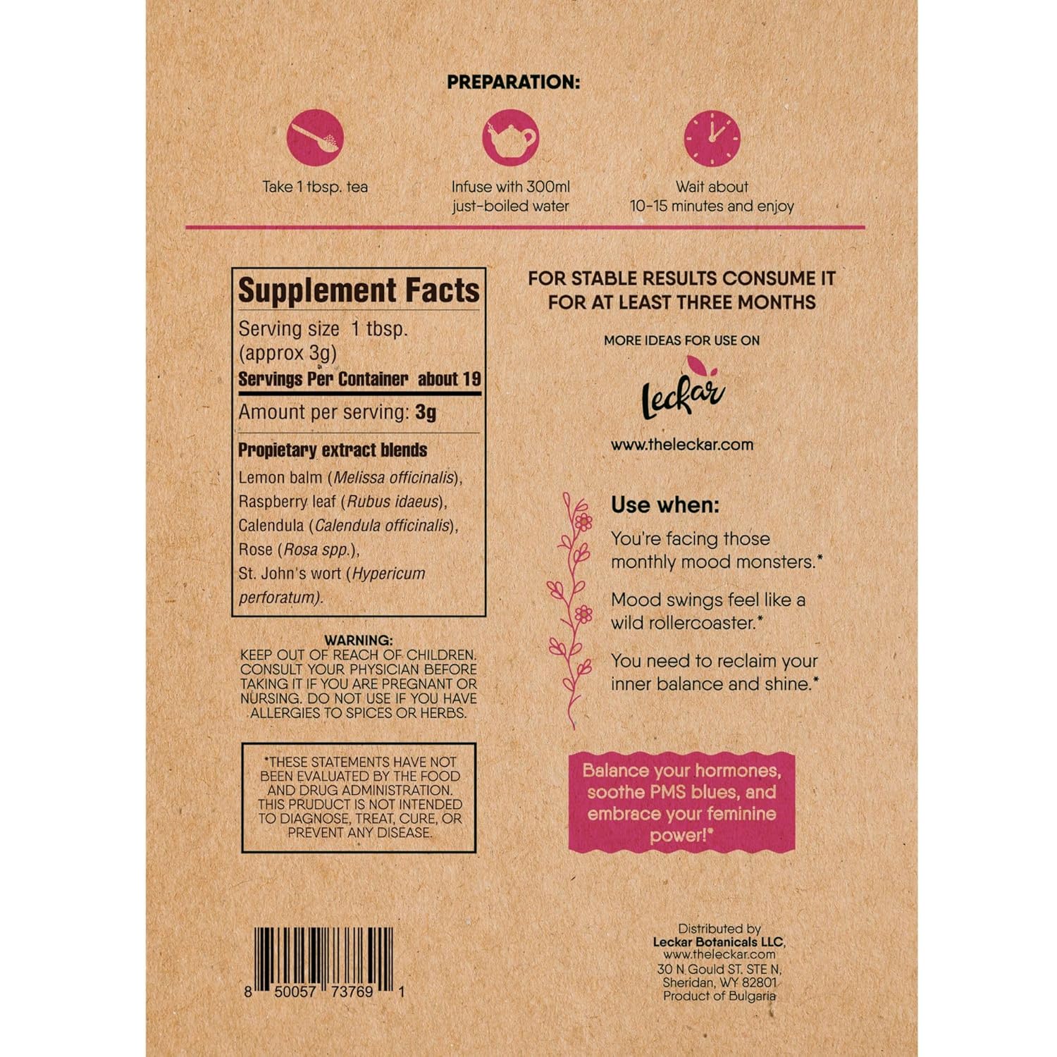 Raw Herbs for Women Herbal Tea Blend with Lemon balm, Raspberry leaf, Calendula, Rose, St. John's wort (Herbal Tea)