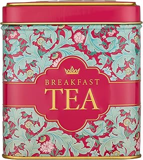 New English Teas Victorian Garden Tea Tin with 32 English Breakfast Teabags – Tapestry Inspired Tin with Decorative Pink Florals