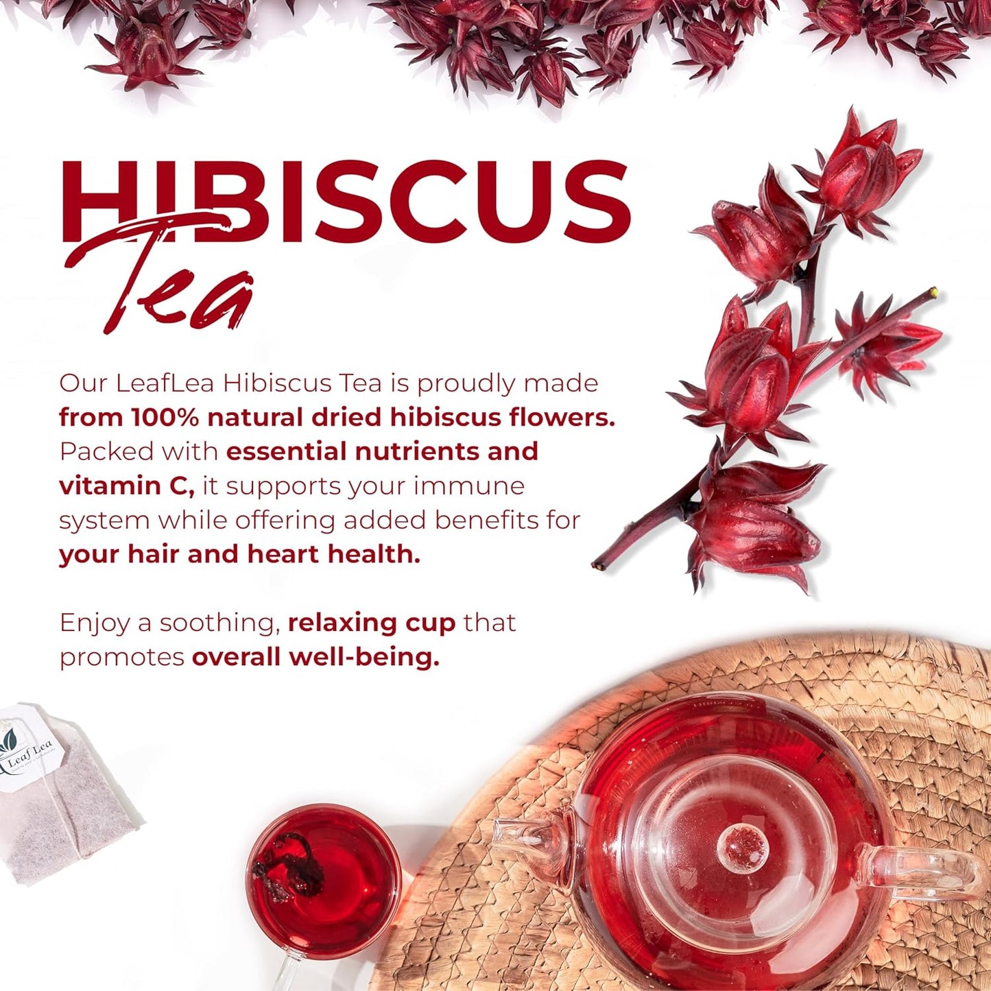 LeafLea Premium Hibiscus Flowers Tea Bags, Rich Flavor &amp; Color, 240 Count