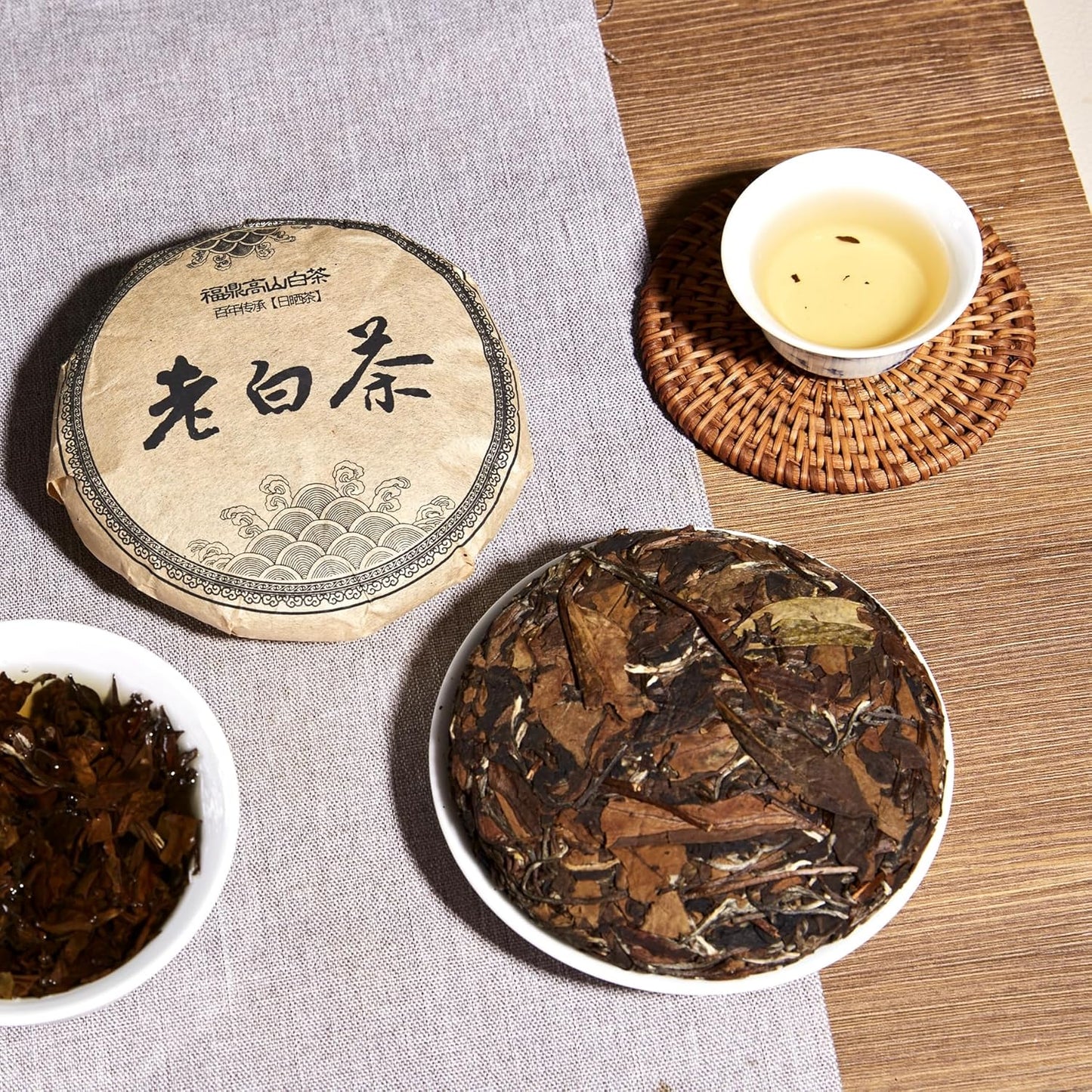 ChaWuWarmSun-ShouMei White Tea Cake,100g/3.52oz,FuDing Shou Mei Bai Cha Chinese Tea