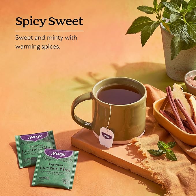 Yogi Tea Egyptian Licorice Mint Tea - 16 Tea Bags per Pack (4 Packs) - Caffeine-Free Organic Tea - Includes Peppermint Leaf, Licorice Root