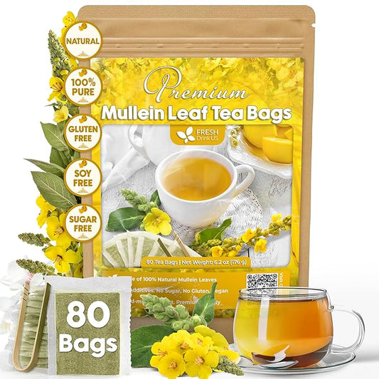 FreshDrinkUS, Premium 80 Mullein Leaf Tea Bags – 100% Natural, Pure, & Caffeine-Free Herbal Tea for Lung – Loose Leaf, No Sugar, Vegan, Gluten-Free