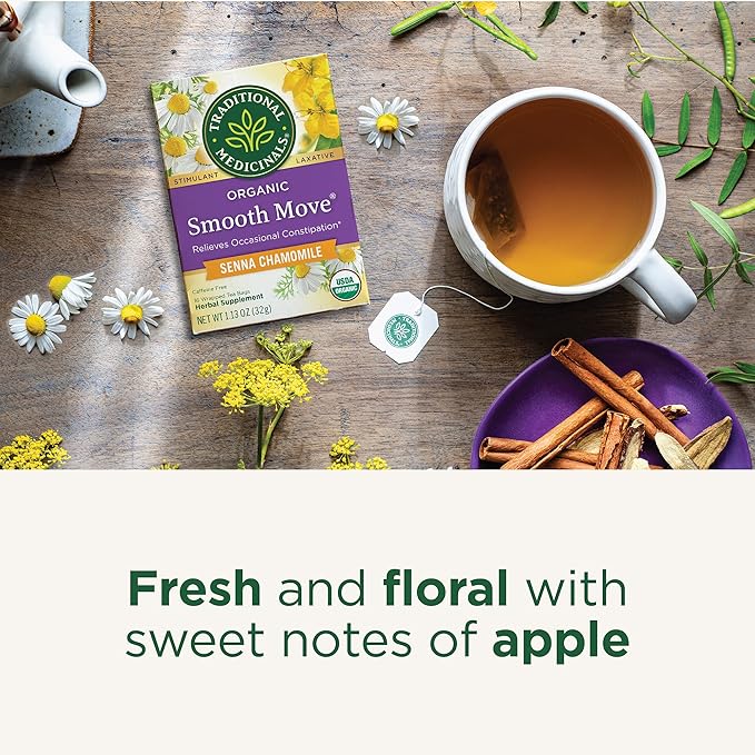 Traditional Medicinals Organic, Smooth Move Tea, Chamomile & Senna - Helps Relieve Constipation Overnight - Kosher, Non-GMO, Caffeine-Free
