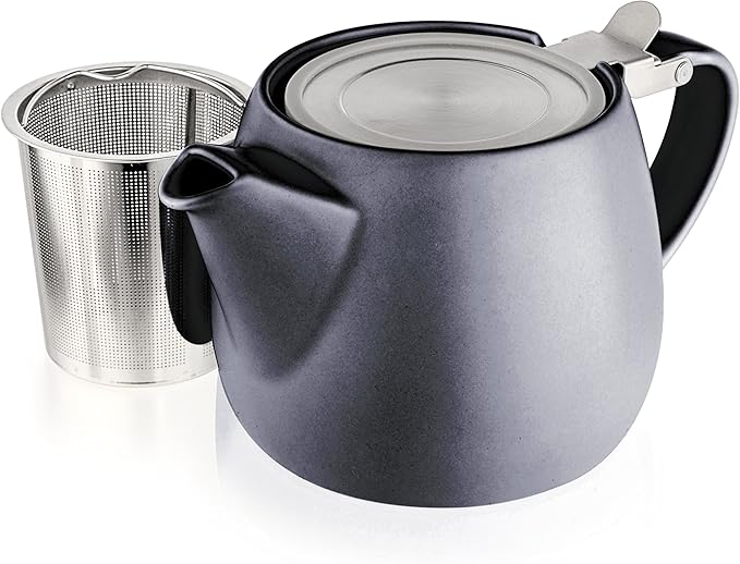 Tealyra - Pluto Porcelain Small Teapot Black - 18.2-ounce (1-2 cups) - Matte Finish - Stainless Stee
