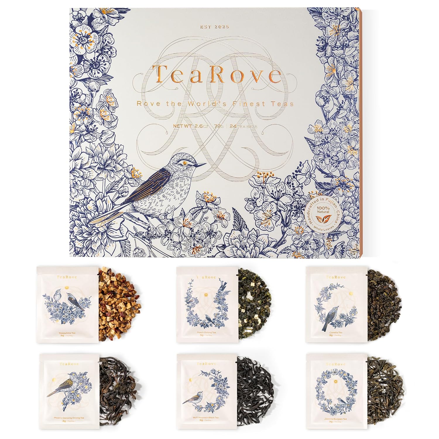 TeaRove Loose Leaf Tea Sampler Gift Set Box, Chinese Whole-Leaf Tea Assortment Variety Pack, Black, Oolong, Jasmine Green & Herbal Teas, Hot or Iced, Self Care Gifts for Tea Lovers