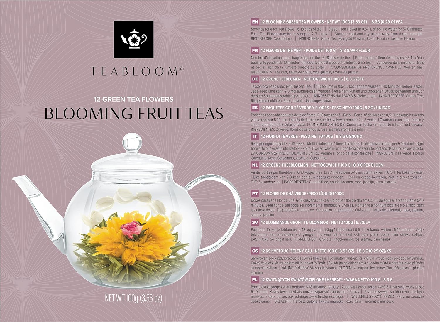 Teabloom Fruit Blooming Teas – 12 Unique Flower Varieties of Tea in 12 Delicious Fruit Flavors – Each Flowering Tea Ball Steeps Up to 3 Times