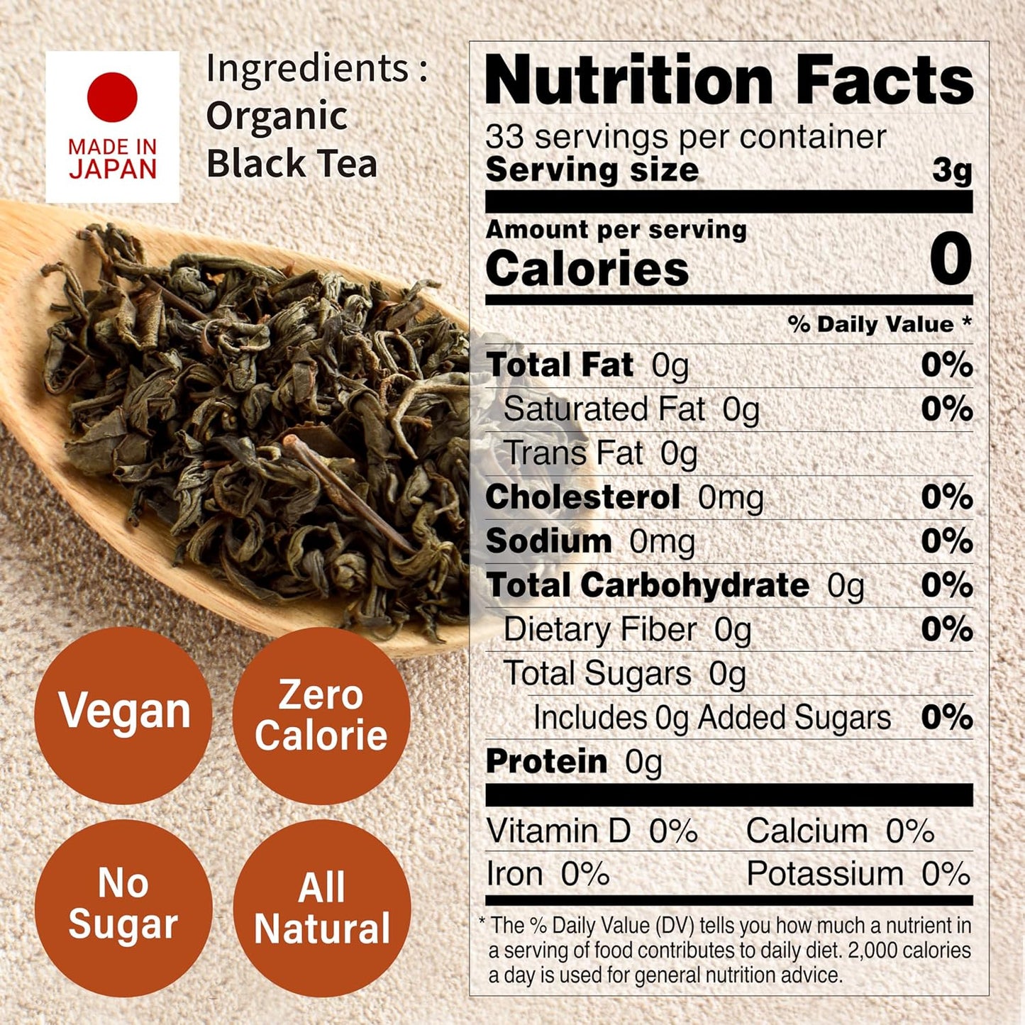 YAMASAN KYOTO UJI Japanese Organic Black Tea Loose Leaf 3,52oz | 100% Authentic Black Tea Leaves, Organic Black Tea, Low Astringency, Fresh ＆ Clear Taste, Sweet Aroma, Made in Japan 100g