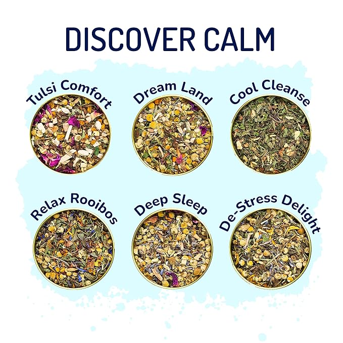 BREWIX, Discover Calm Premium Herbal Tea Christmas Gift Box (3.53oz/50+ Cups) | Tea Gift Sets For Tea Lover | 6 Unique Herbal Teas | Best for Birthdays, Anniversaries & Holidays