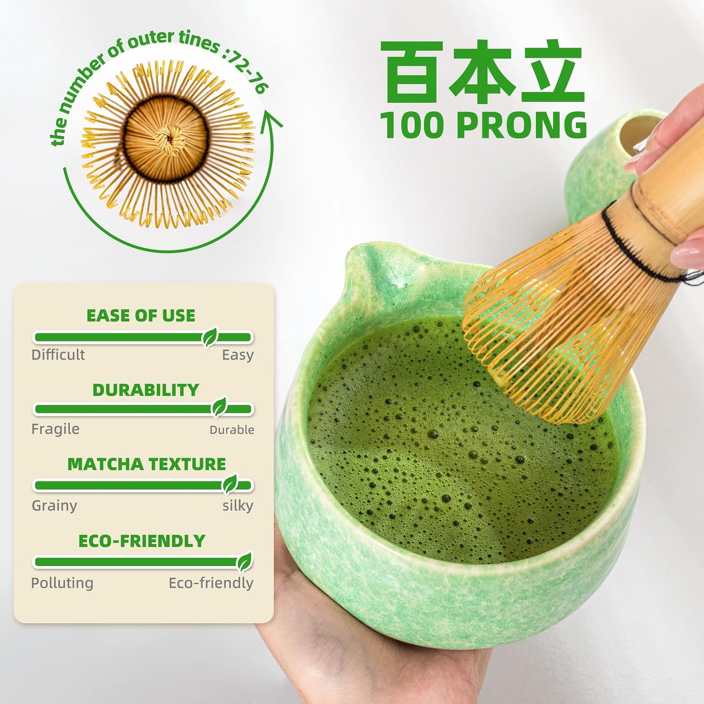 TEANAGOO Matcha Whisk Set,7 Pcs Matcha Set Green,Ceremony Matcha Kit,Matcha Tea Set for Making Latte,Ceramic Bowl(chawan) whith Spout and Whisk,Gift for Matcha Lovers