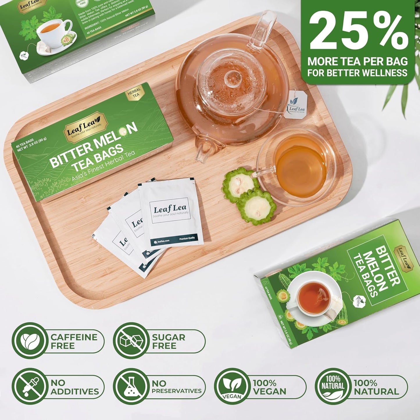 LeafLea Bitter Melon Tea Bags, Wellness &amp; Digestion Support, 40 Count