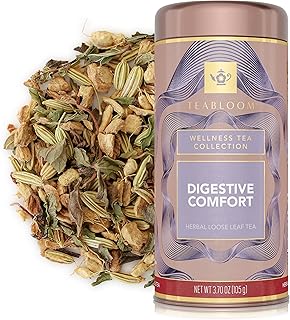 Teabloom Digestive Comfort Loose Leaf Herbal Tea with Chamomile, Fennel & Ginger | Caffeine-Free Soothing Botanical Blend | Canister Makes 35–50 Cups | Gift-Ready Reusable Tin