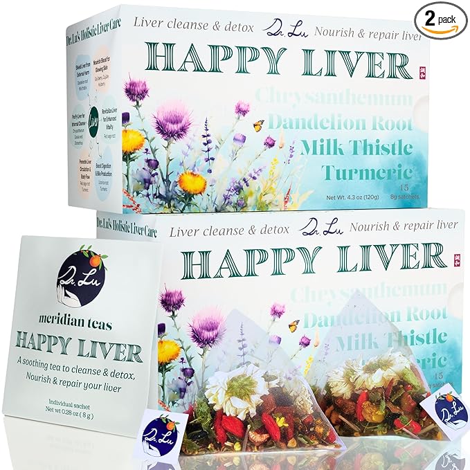 2 Pack of Dr. Lu’s Happy Liver Tea | Traditional Herbal Tea Blend | 100% Natural | Corn Fiber Pyramid Bags | Made in USA