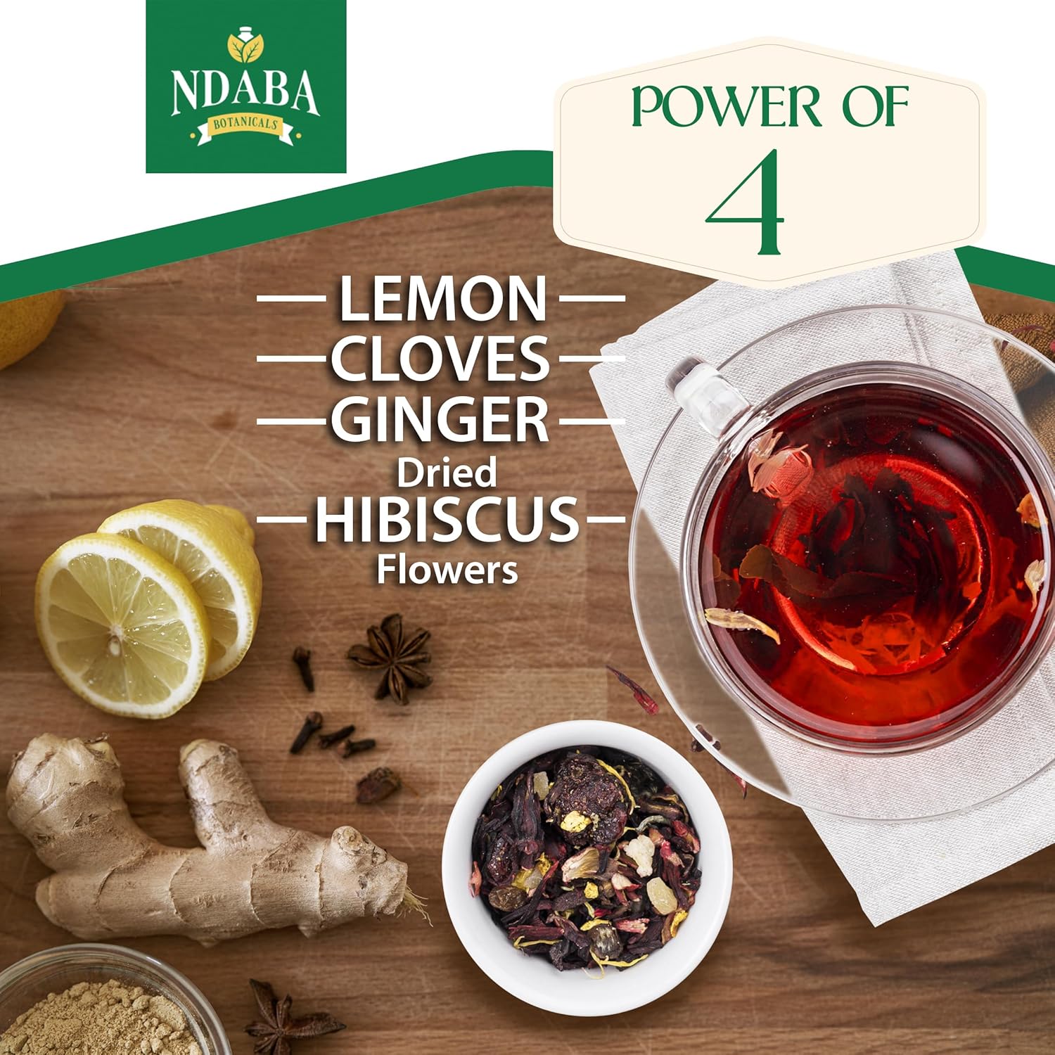 Organic Herbal Tea Bags, 35 count - Mix of Dried Hibiscus, Lemon, Ginger and Cloves herbal Tea Bags - Sugar Free - Caffeine Free - USDA Certified Organic Herbal Tea Mix