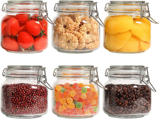 ComSaf Square Glass Pickling Jars 27 oz 6 Pack with Airtight Lids Pantry | Six matching canisters with labels, 3.3-inch wide mouth for pickles, sugar, dry herbs, coffee, tea, snacks and jam storage
