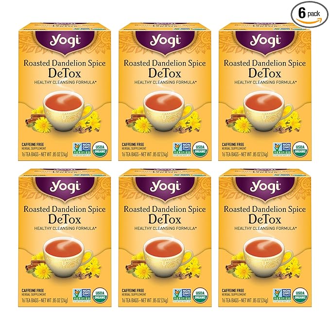 Yogi Tea Roasted Dandelion Spice DeTox Tea - 16 Tea Bags per Pack (6 Packs) - Organic DeTox Tea - Includes Roasted Dandelion Root, Dandelion Root