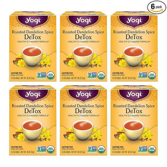 Yogi Tea Roasted Dandelion Spice DeTox Tea - 16 Tea Bags per Pack (6 Packs) - Organic DeTox Tea - Includes Roasted Dandelion Root, Dandelion Root