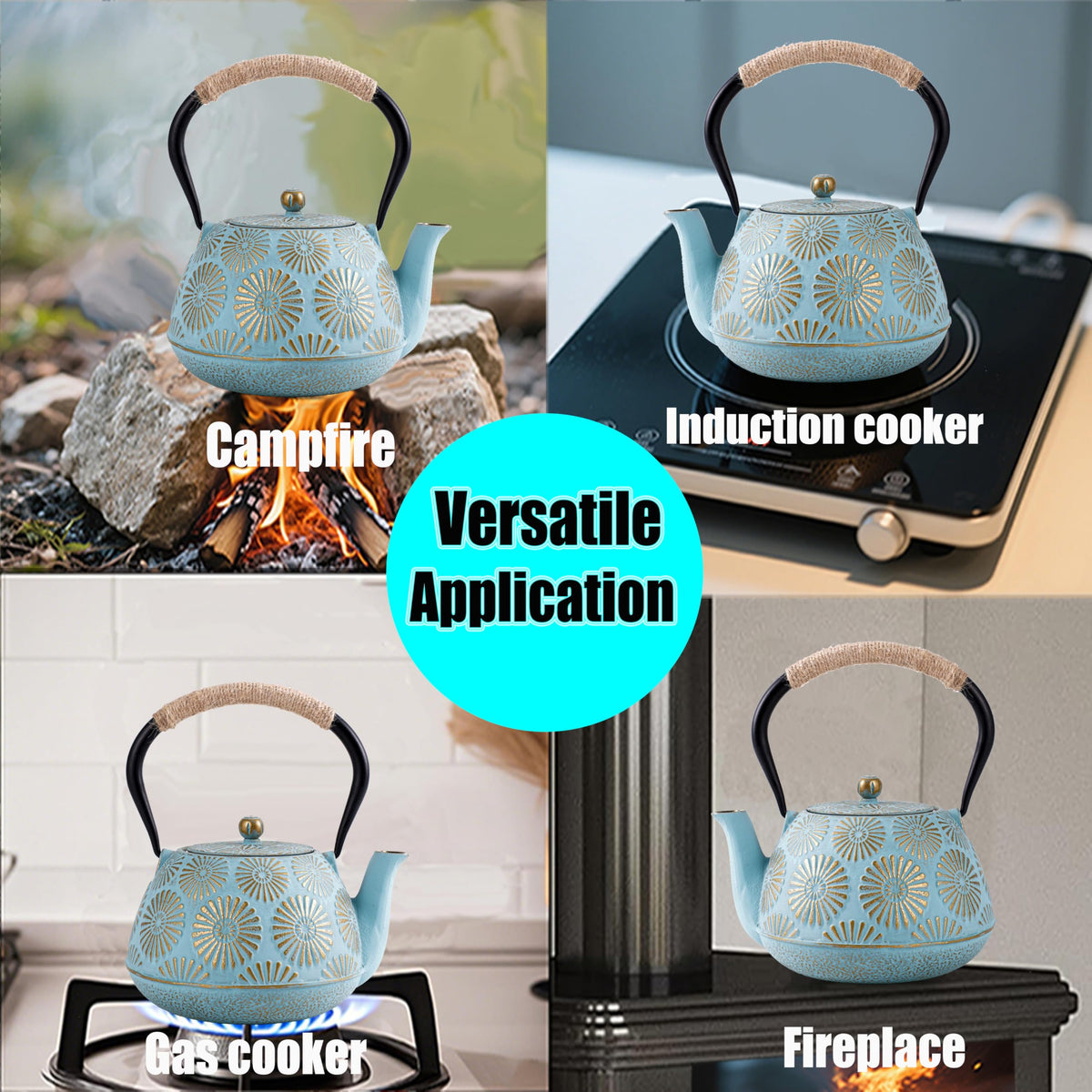 TiwisiTe Cast Iron Teapot 40oz with Infuser (Blue)