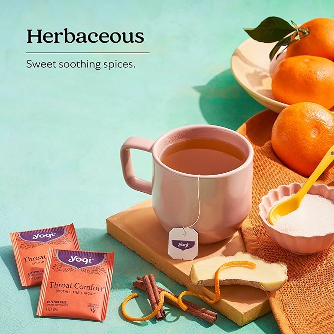 Yogi Tea Throat Comfort - 16 Bags per Pack (4 Packs) - Herbal Tea for Throats - Organic Throat Soothing - Includes Licorice Root, Wild Cherry Bark