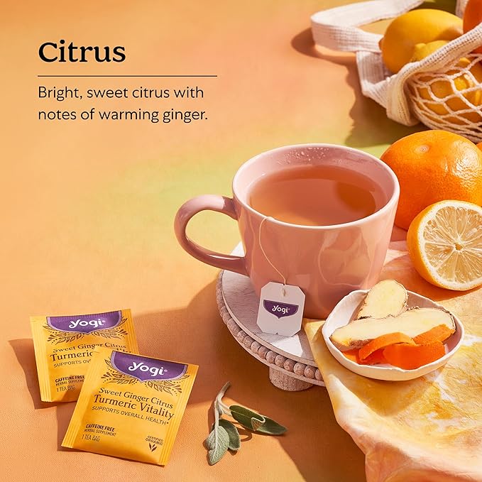 Yogi Tea Sweet Ginger Citrus Turmeric Vitality - 16 Bags per Pack (6 Packs) - Organic Ginger & Turmeric Root Tea - Supports Well-being