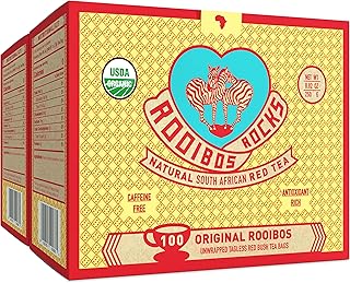 Caffeine Free Tea Organic Rooibos Tea Bags 200 - Naturally Sweet Red Tea Safe for Children & Pregnant Women - Low Tannin, Premium Red Rooibos Tea Organic Sustainably & Ethically Farmed in South Africa