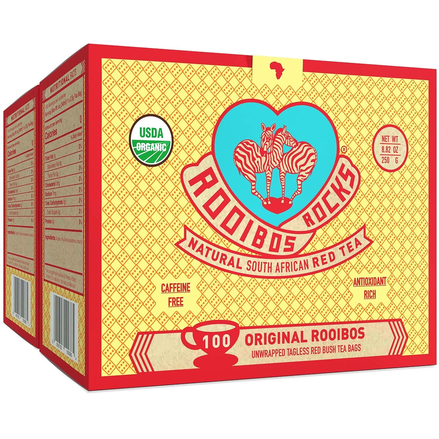 Rooibos Rocks Organic Rooibos Tea Bags - Caffeine-Free, 200 ct | USDA Organic • Microplastic-Free Tagless Pillow Tea Bags • Naturally Mildly Sweet Flavor • Hot or Iced