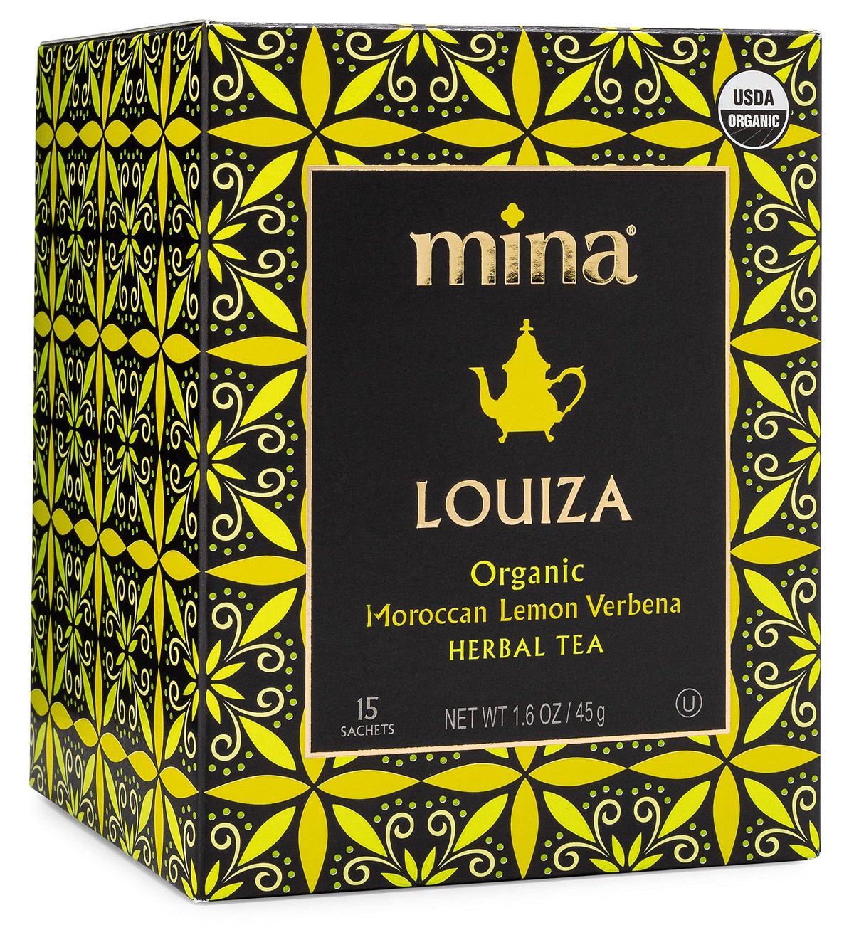 Mina Louiza Organic Moroccan Lemon Verbena Herbal Tea, Caffeine Free, Kosher, USDA Certified Organic, 15 Tea Bags