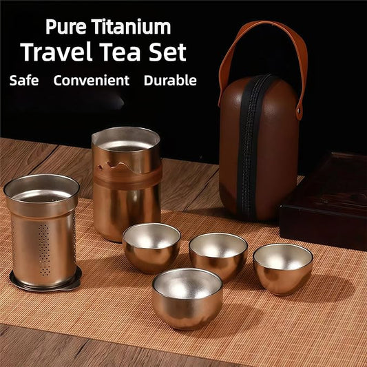 Chinese Kung Fu Tea Set - Pure Titanium Alloy Portable Teapot Set with Tea Strainer, Travel Storage Gift Box, Perfect for Home, Travel, Gifting, Outdoor & Office Use