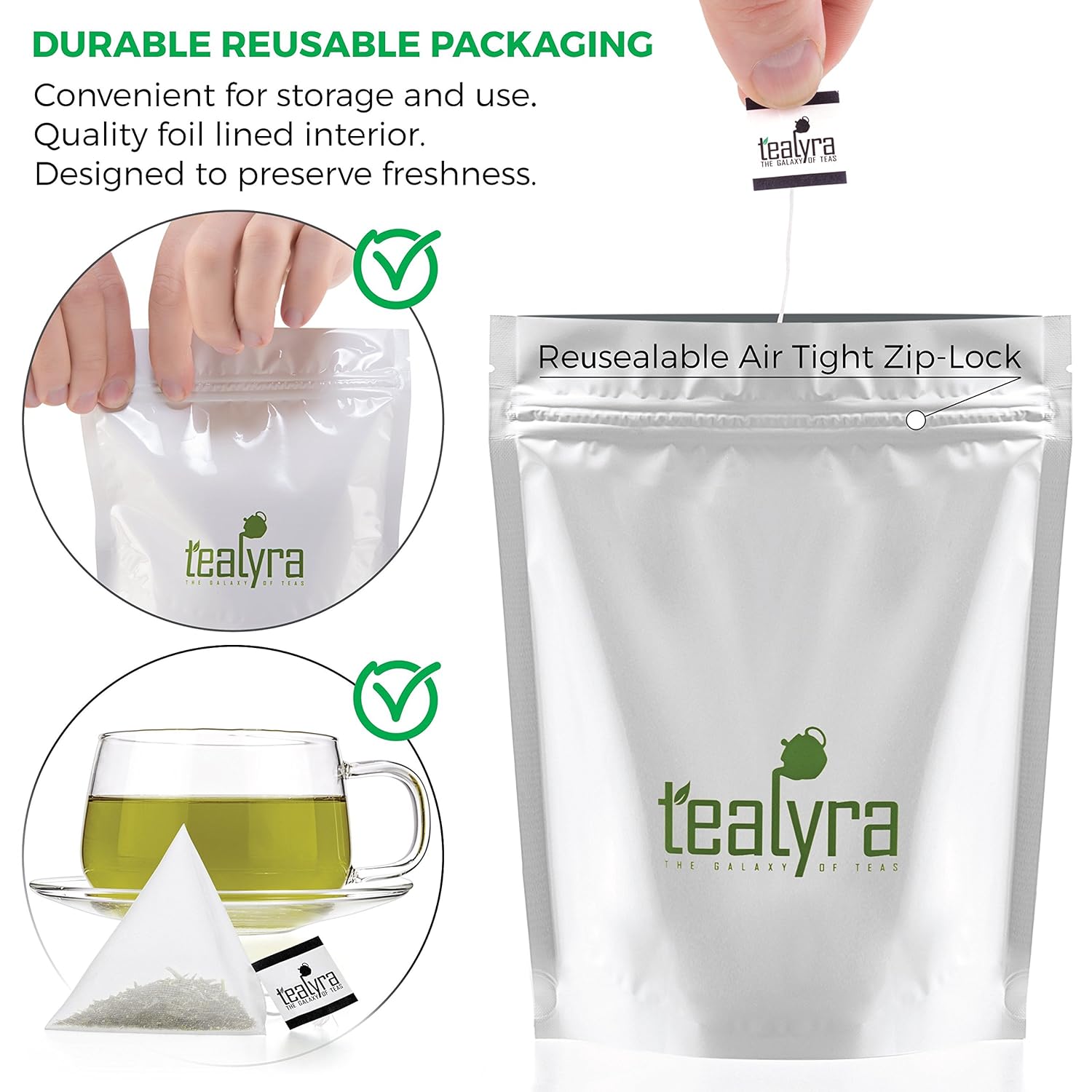 Tealyra - 25 Bags - Gyokuro Kokyu Premium - Japanese Green Loose Leaf Tea - Pyramids Style Sachets - Good Priced for High Grade Japanese Tea