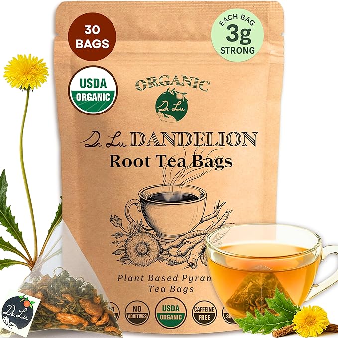 Dr. Lu’s Organic Dandelion Root & Leaf Tea, Wild-Harvested in Eastern Europe, 100% Natural Liver & Detox Support