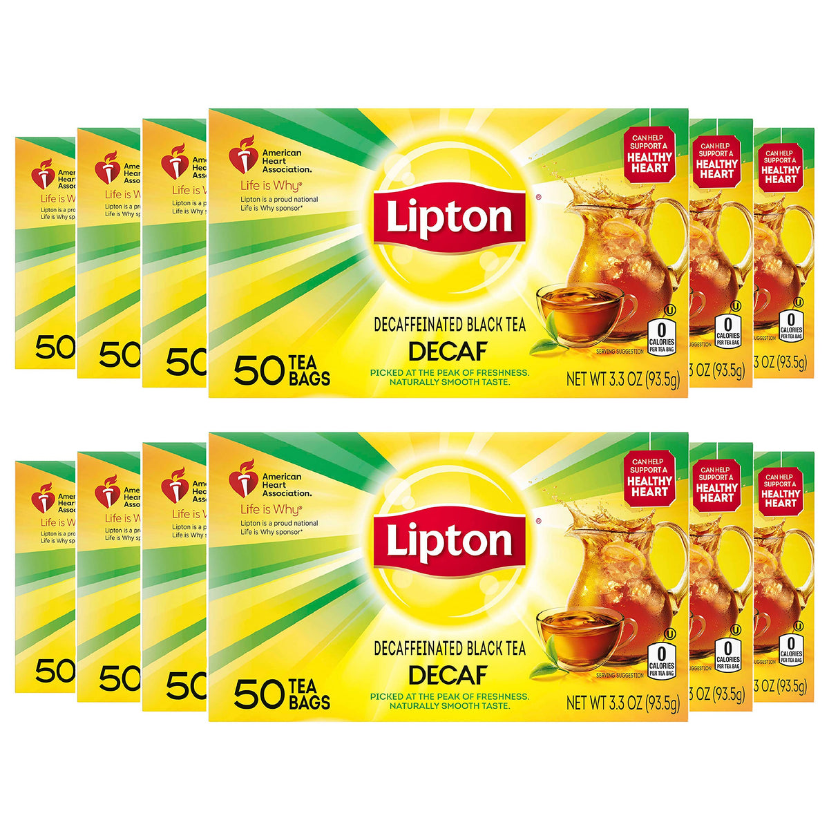 Lipton Decaf Black Tea Bags, Hot or Iced Tea, 600 Total Bags (50ct - Pack of 12)