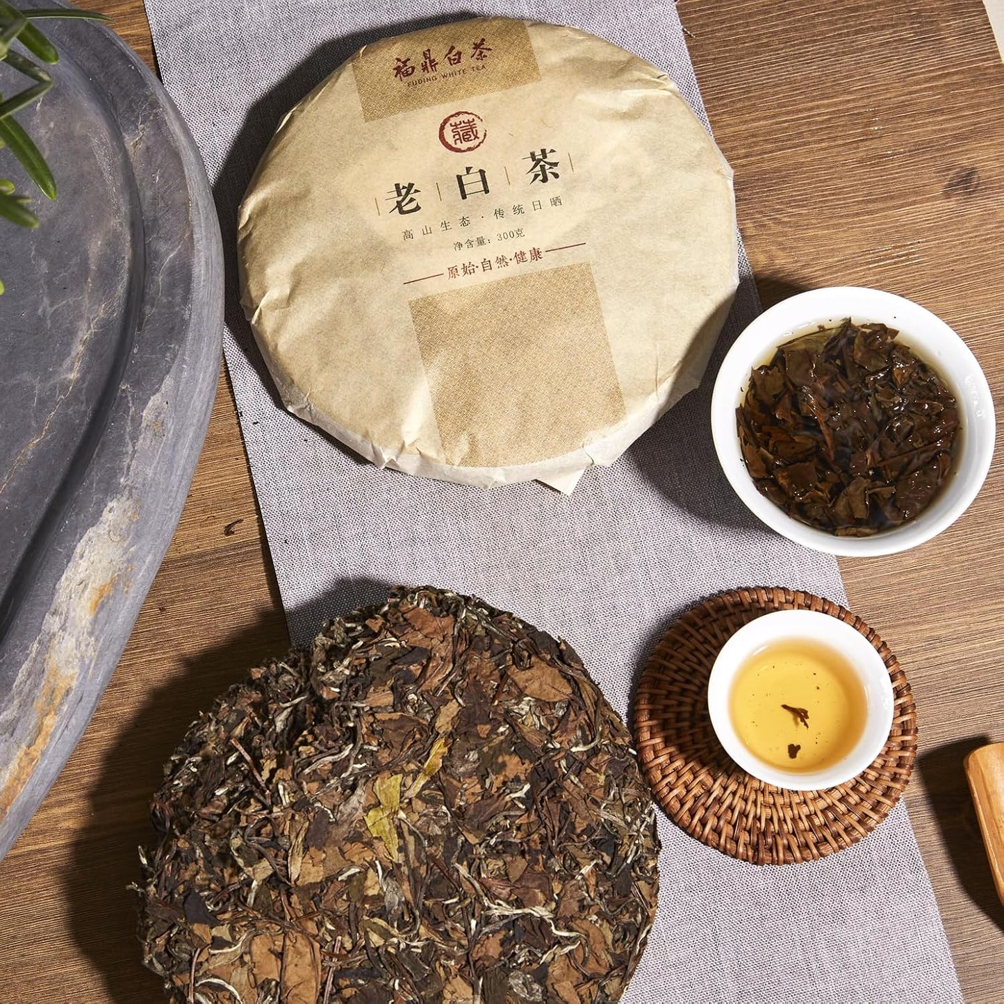 ChaWuWarmSun-White Tea Cake,300g/10.58oz,ShouMei BaiCha,FuDing Chinese Tea