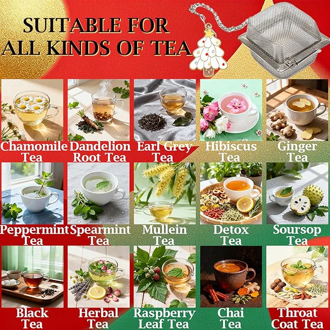 Christmas Themed Tea Infuser Set, 2 PCS Cubic Tea Strainers for Loose Leaf Tea, Reusable Stainless Steel Mesh Tea Ball