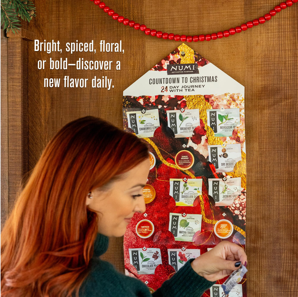 Numi Organic Tea Advent Calendar 2024, Countdown to Christmas, 24 Tea Bags, Gift Set
