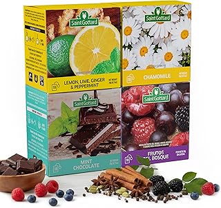 Saint Gottard Mix Essentials Herbal Tea Pack – Variety of 4 Natural Flavored Infusions (Mint Chocolate, Chamomile, Forest Medley, Lemon Lime Ginger & Peppermint) – Caffeine-Free – 40 Tea Bags